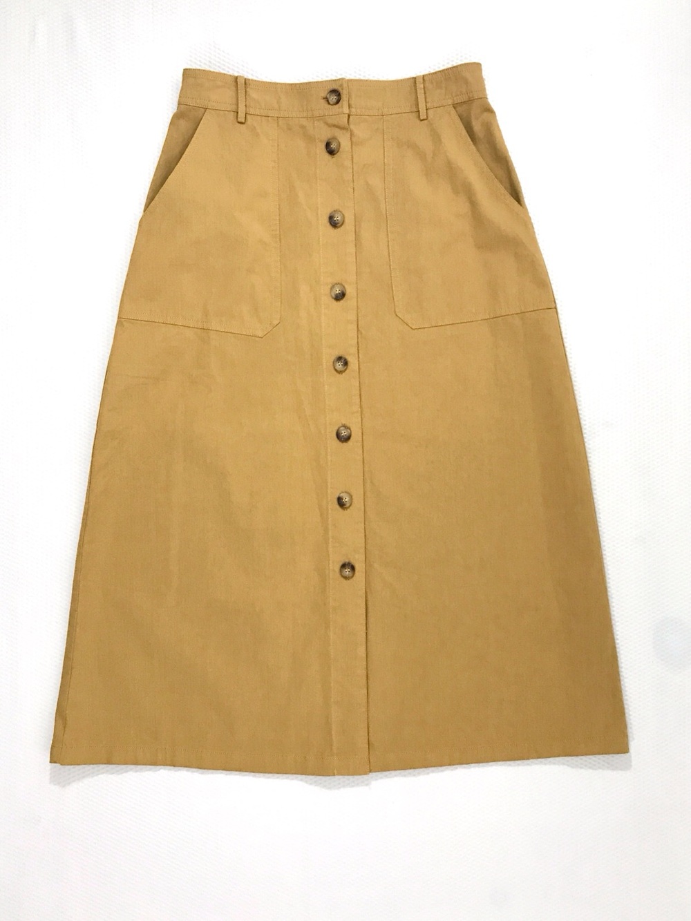 NWT FRNCH Paris Pinar High Waist Button Front A Line Mustard Midi Skirt L W31 - Picture 12 of 14